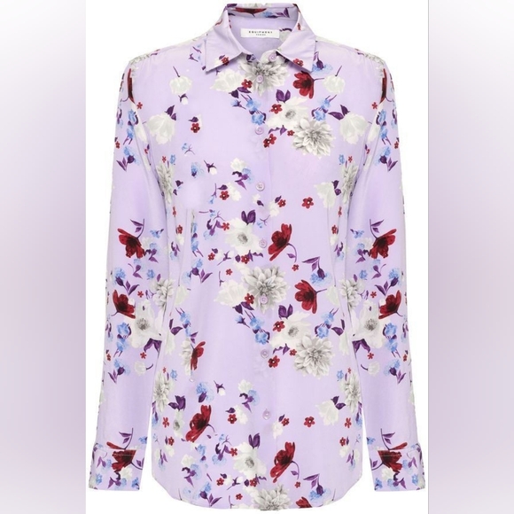 Equip­ment Essential Orchid Lilac Floral Print 100% Silk Shirt Blouse Size M - Picture 3 of 10